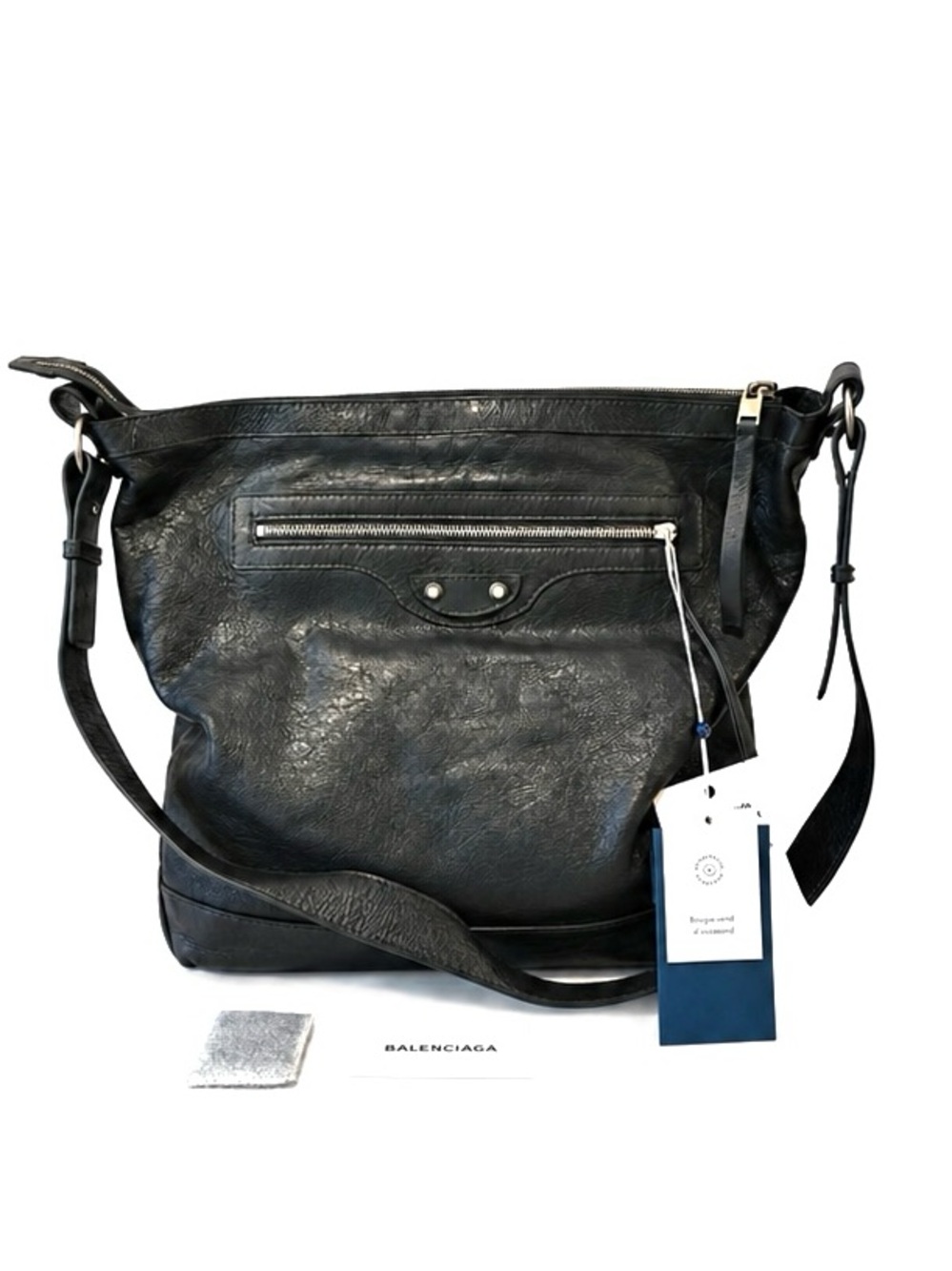 Balenciaga Large Dark Grey Metallic City Bag Crossbody Tote